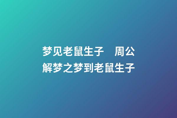 梦见老鼠生子　周公解梦之梦到老鼠生子
